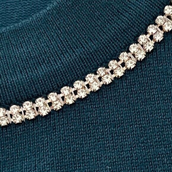 H Halston Heritage Deep Teal Knit with Embellished Neckline Short Sleeve NWOT - Picture 11 of 11